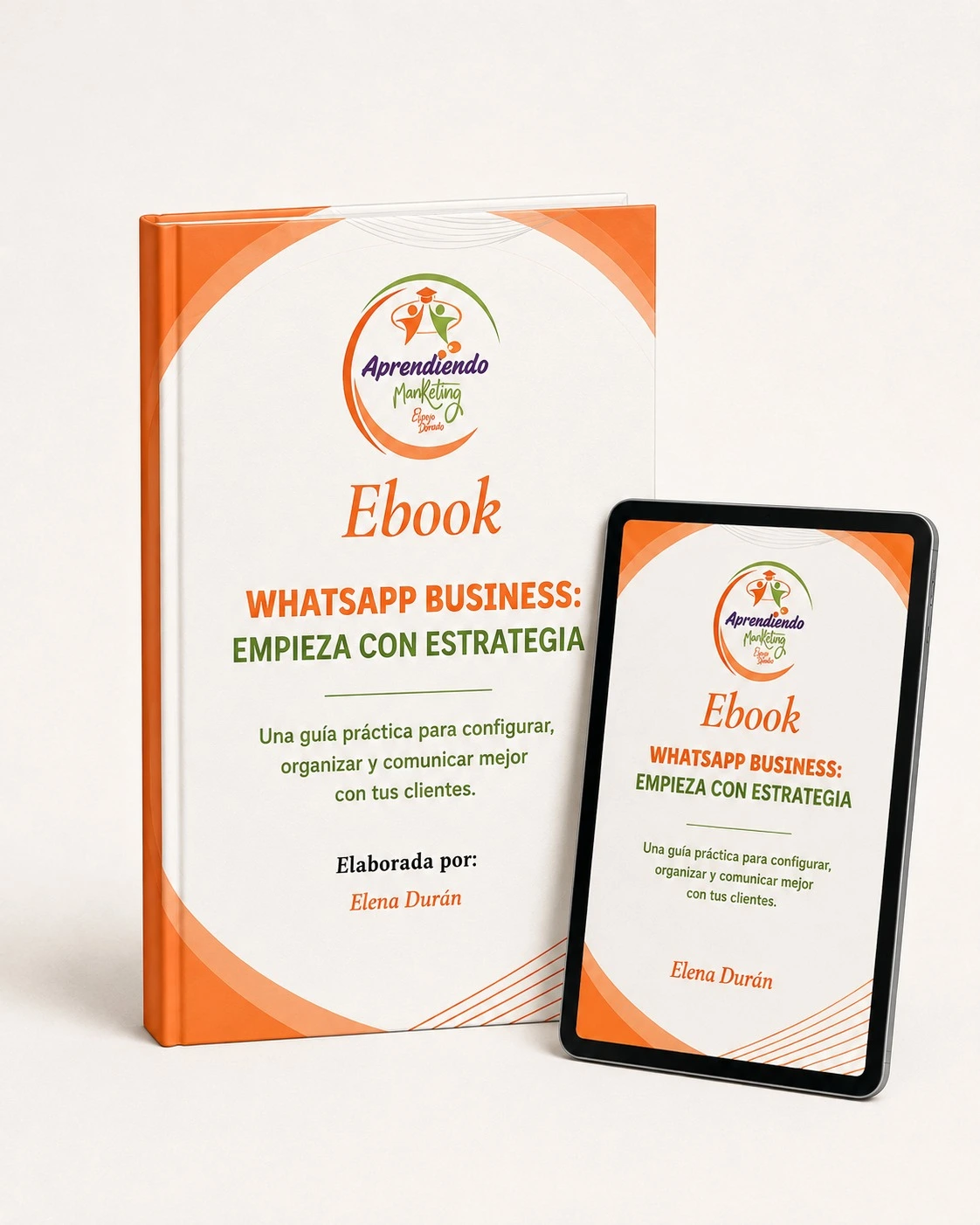n la Biblioteca de medios, pon Ebook WhatsApp Business de Elena Durán. Así la frase clave aparece en la imagen.